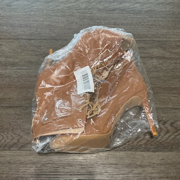 NWT BURJU Moment Nude Open Toe Lace Up Ankle Boots | Size 13 - Picture 2 of 10